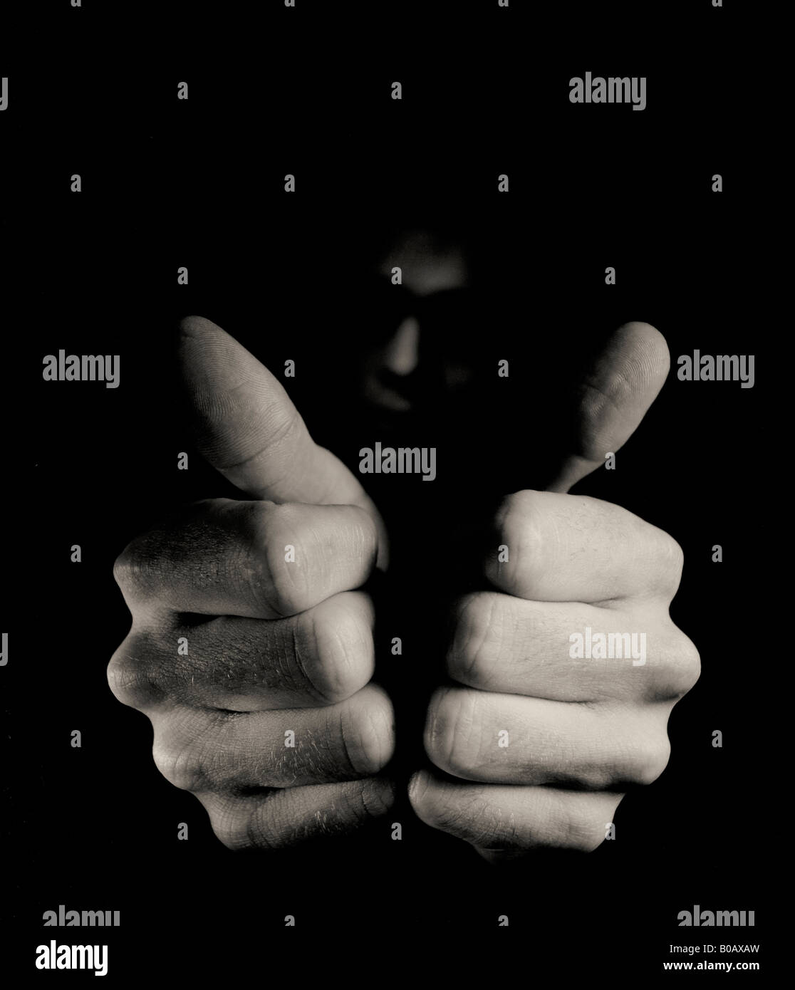 man putting thumbs up Stock Photo