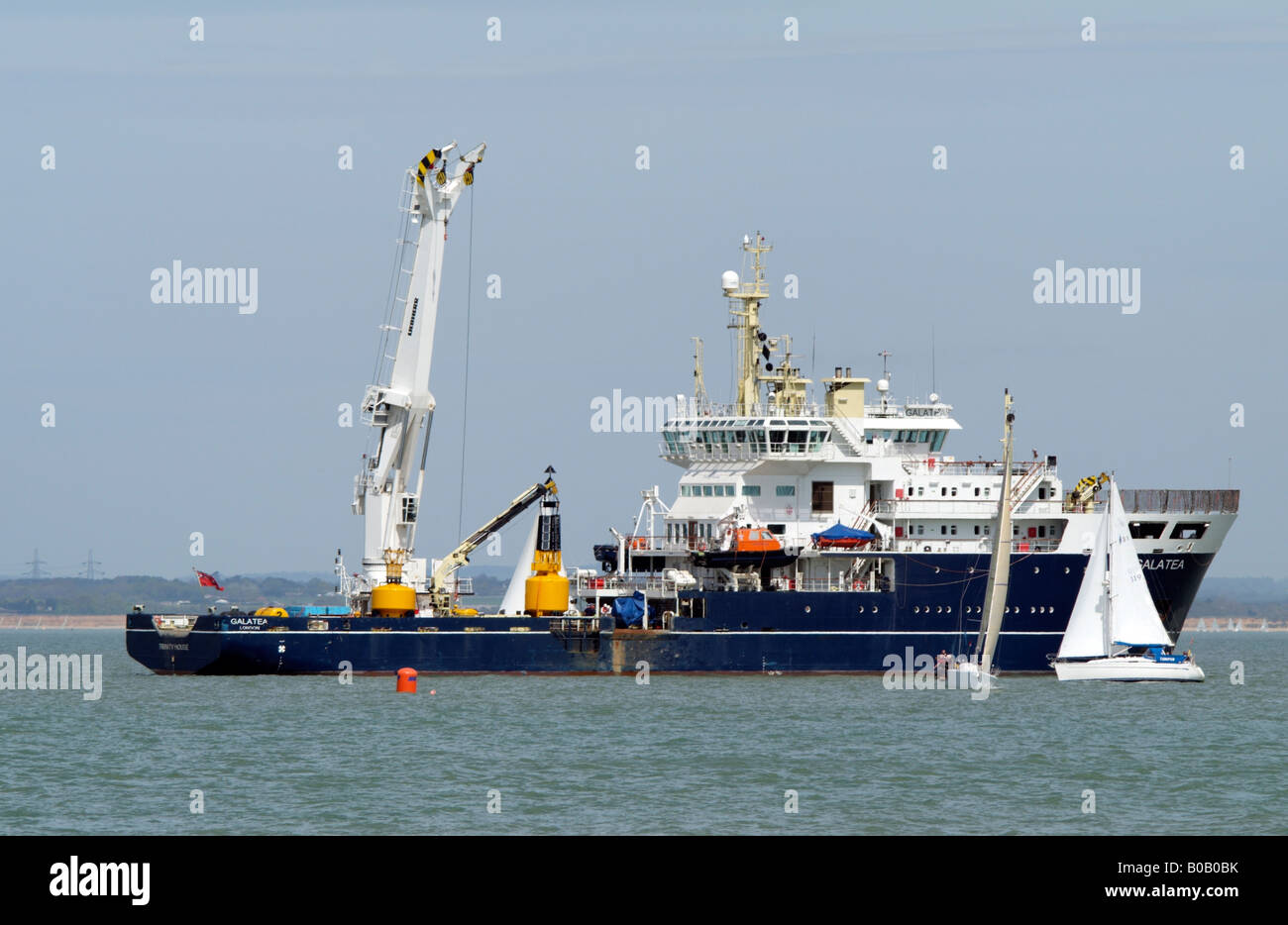 Trinity House ship THV Galatea at Anchor off Cowes Isle of Wight UK