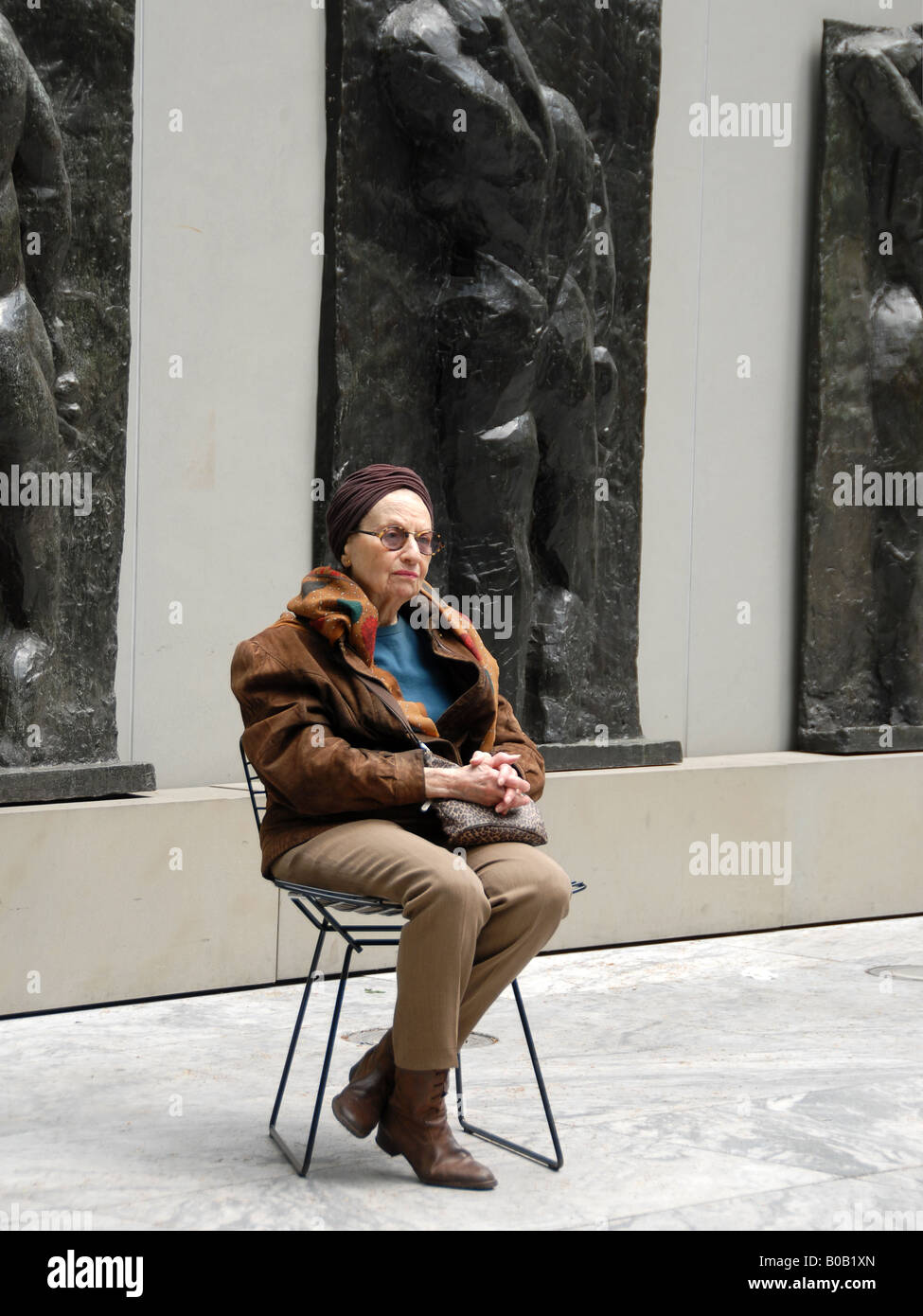 Lady, with a fur coat in the Moma 2 Stock Photo
