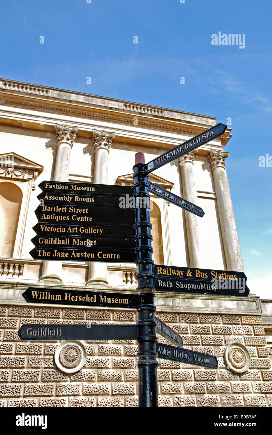 a tourist direction signpost in the city of Bath,England Stock Photo