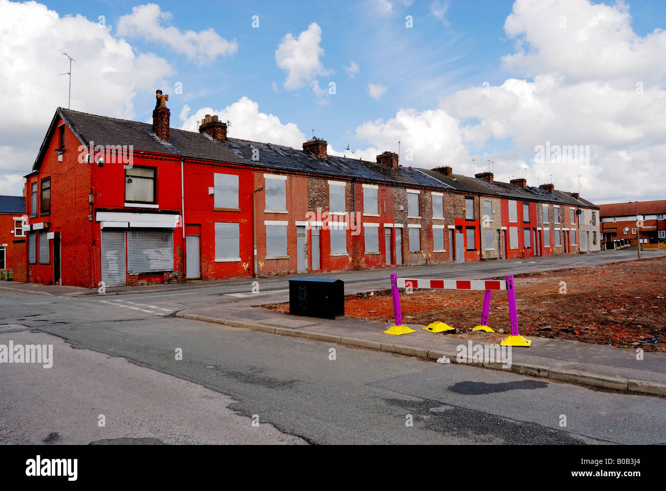 A housing estate off Langworthy Road in Salford where a large number of terraced housing have been compulsory purchased. Stock Photo