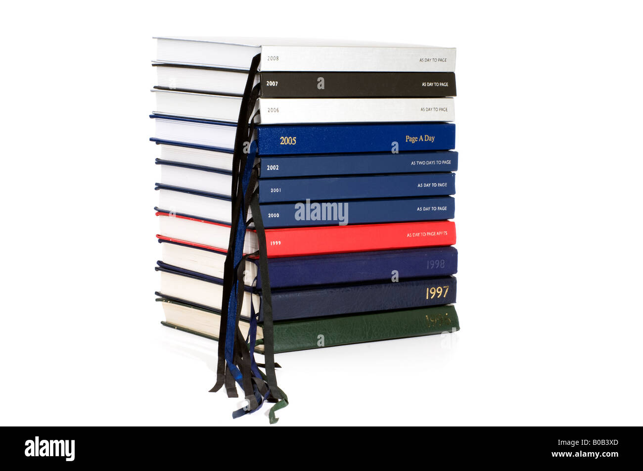 A stack of old and new Diaries Stock Photo