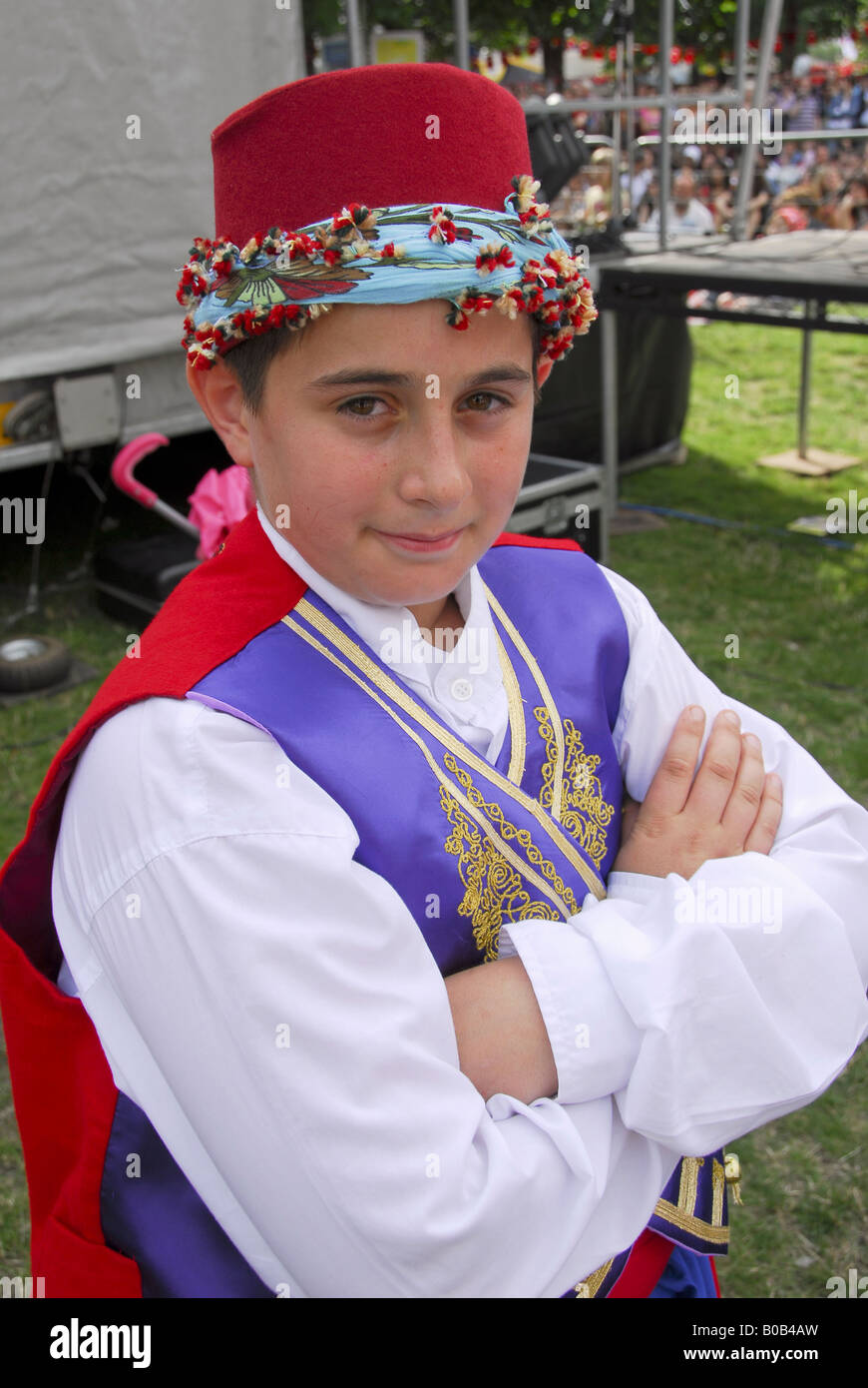 PORTRAIT OF A TURKISH BOY IN A TRADITIONAL FOLCLORISTIC OUTFIT DURING THE  TURKISH FESTIVAL IN LONDON SOUTHBANK Stock Photo - Alamy