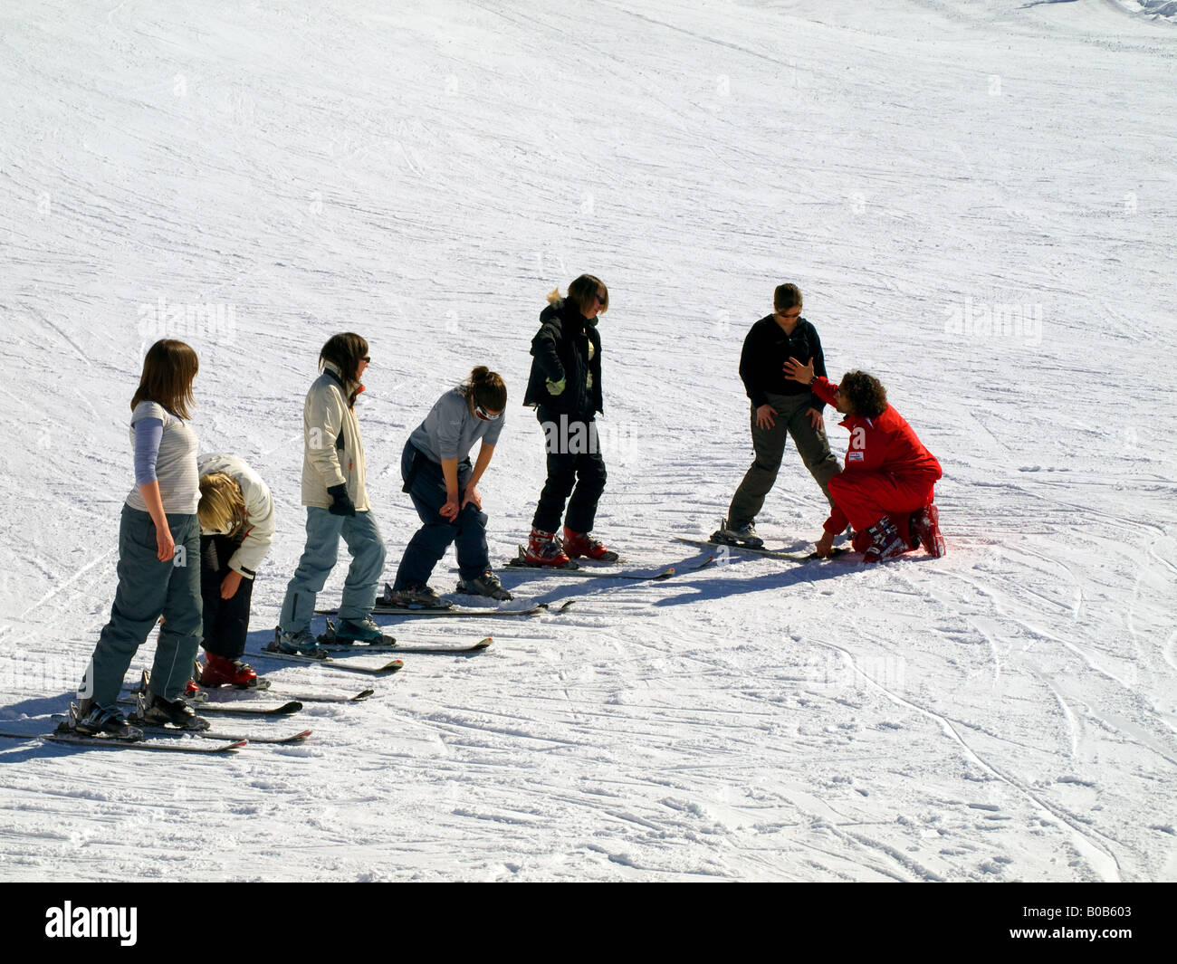 Ski School in the French Alps Stock Photo