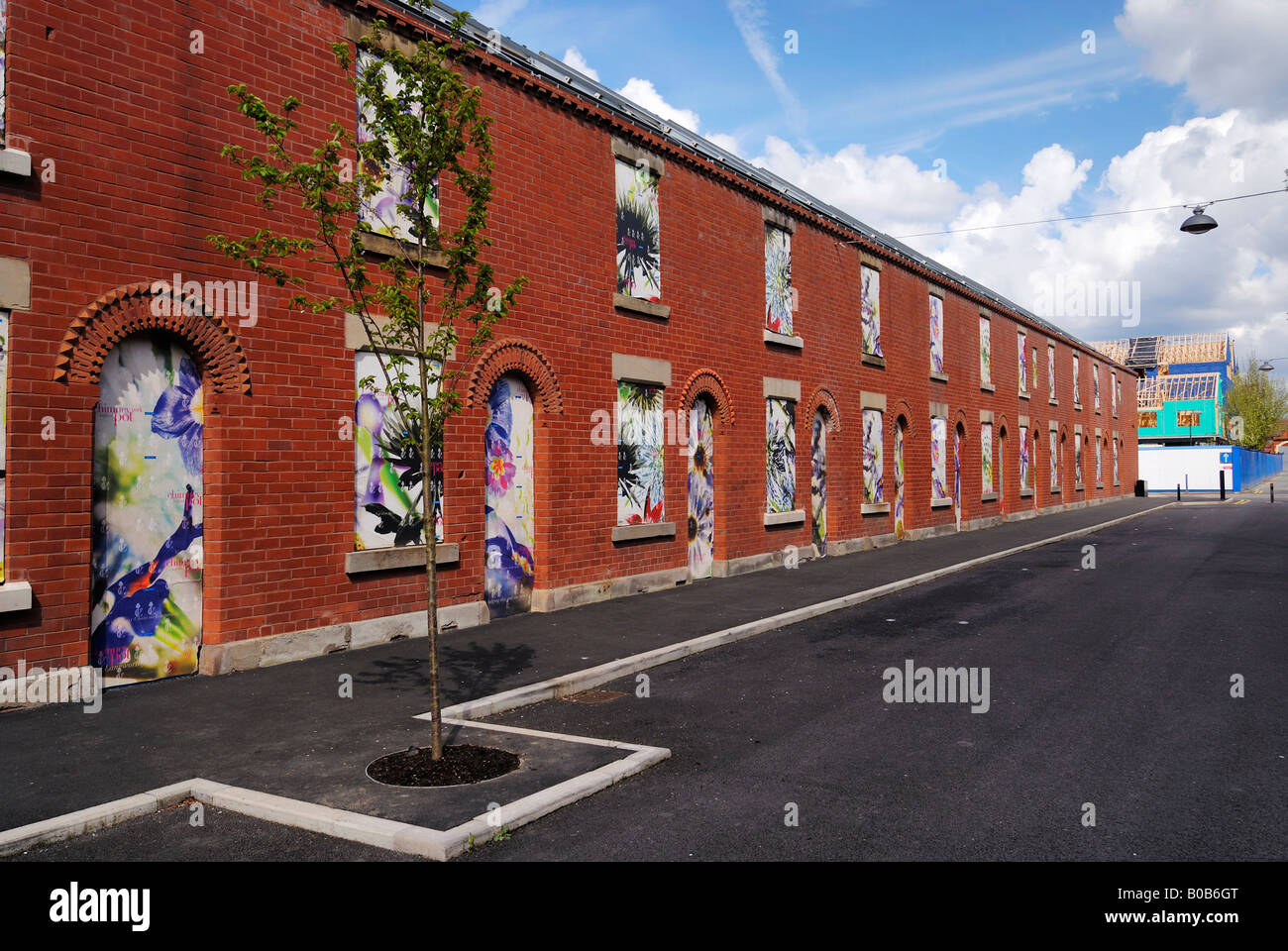Terraced houses being refurbished in the Langworthy area of Salford in Greater Manchester. Chimney Pot Park estate. Stock Photo
