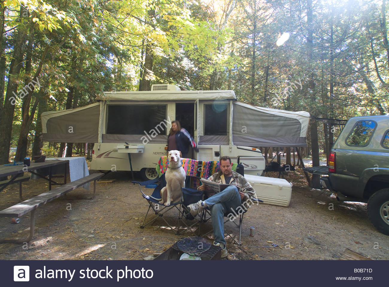 Pit Bull And His Owners At Camping Site Potawatomi State Park