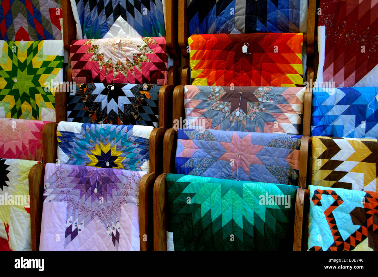 North America, USA, South Dakota, Rapid City, Prairie Edge Trading Co. Traditional star quilts. Property Release. Stock Photo