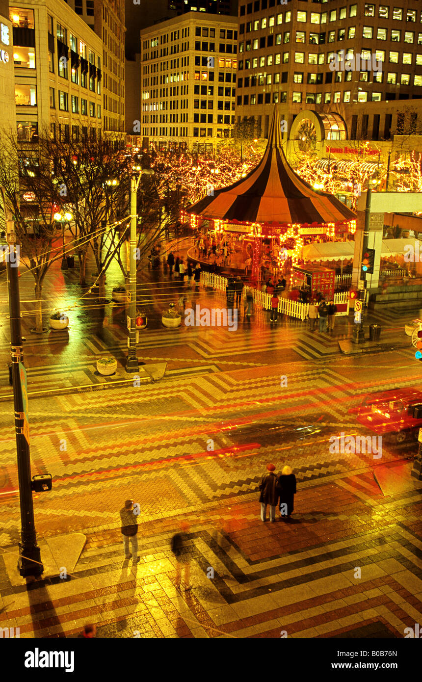 Downtown Seattle during the Christmas holiday celebrations with festive