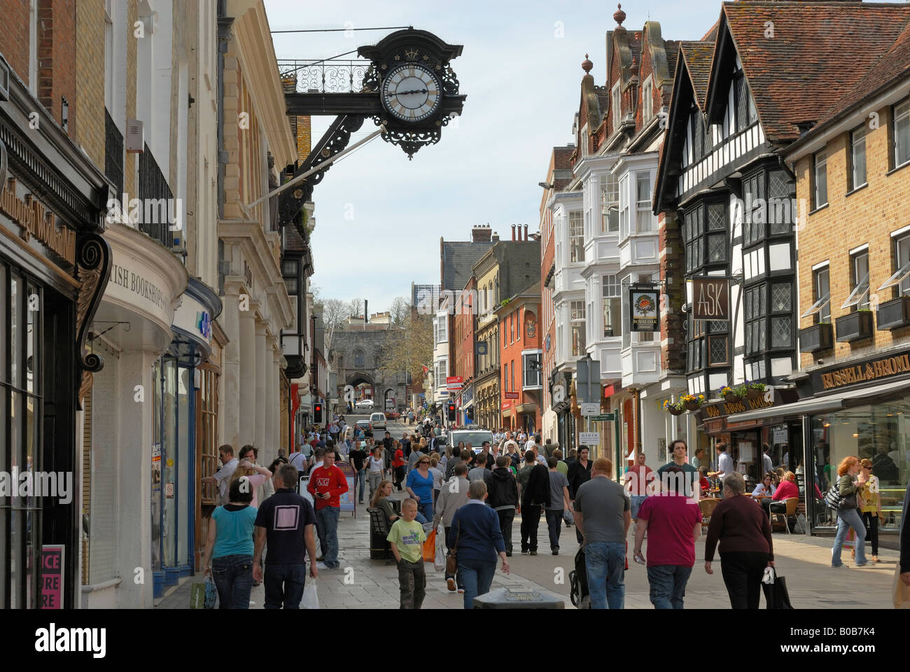 Winchester High Street with Town Clock Stock Photo - Alamy