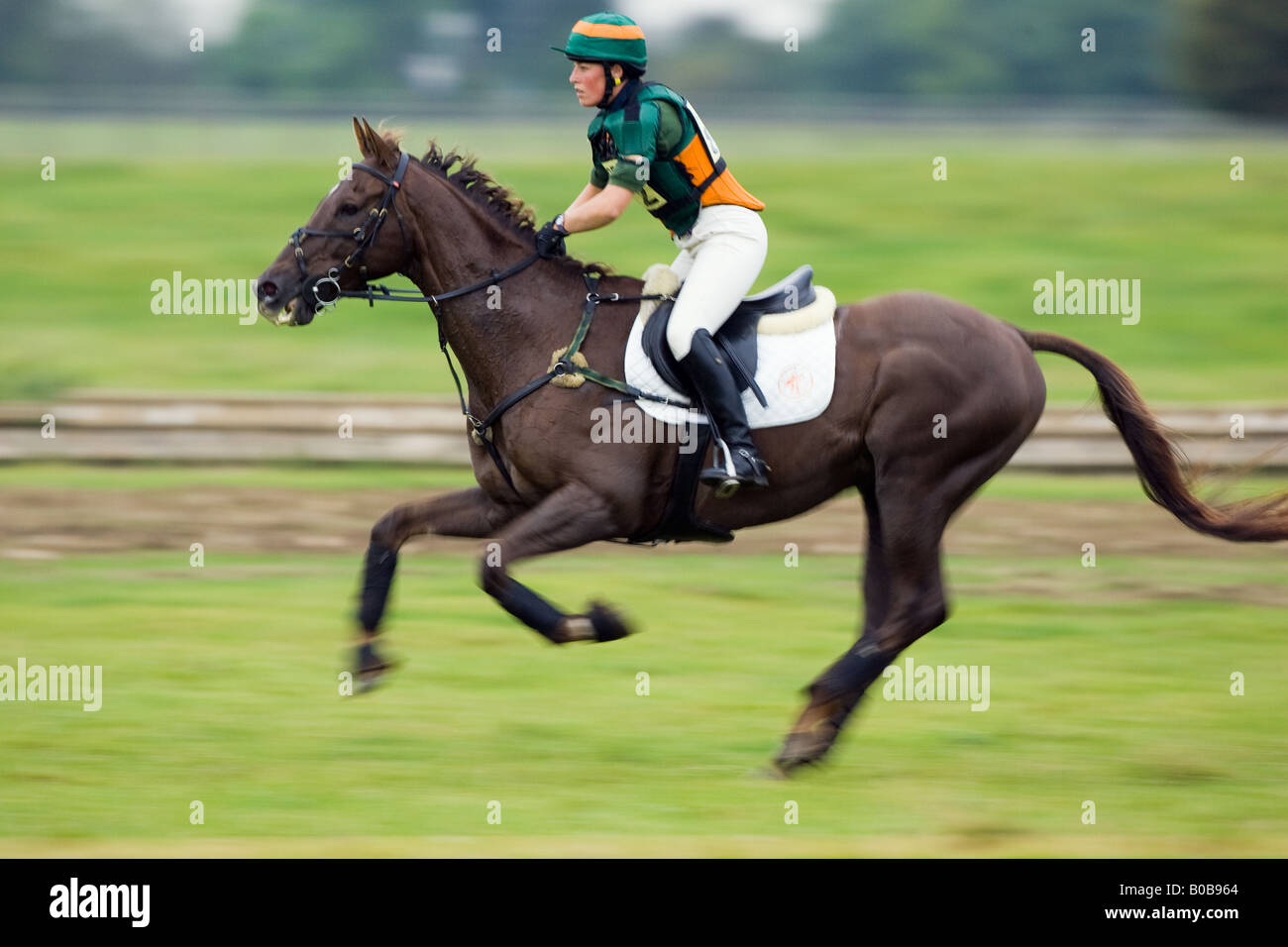 Horse and rider in the cross country phase of an eventing competition Charlton Park Wiltshire United Kingdom Stock Photo