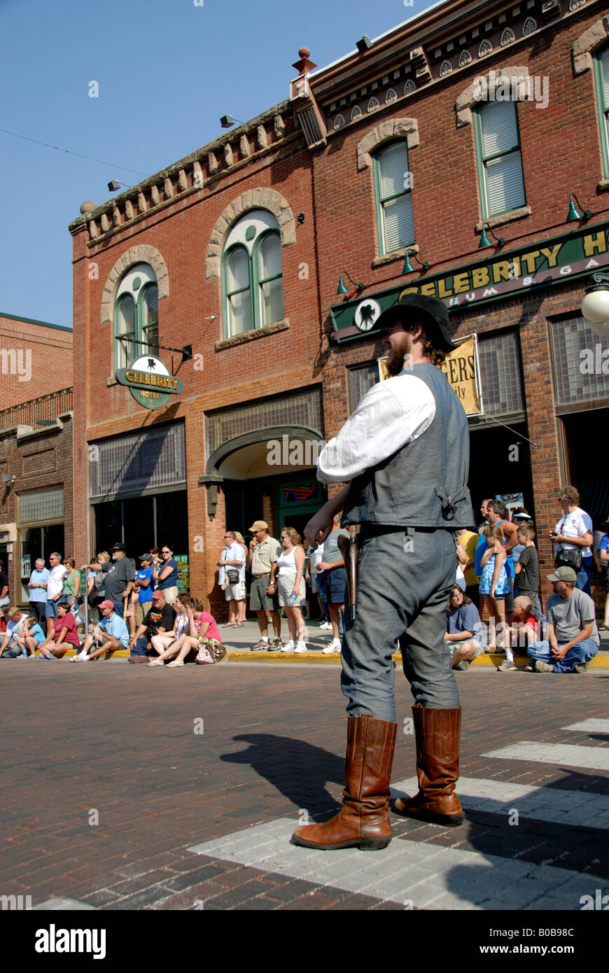 North America, USA, South Dakota, Deadwood. Wild West street gun fight