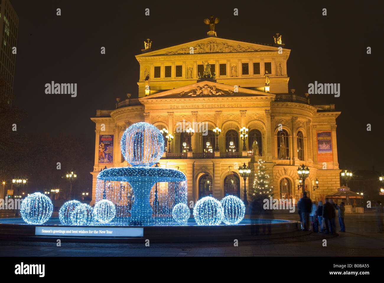The Old Opera House, Alte Oper Frankfurt, and its fountain decorated