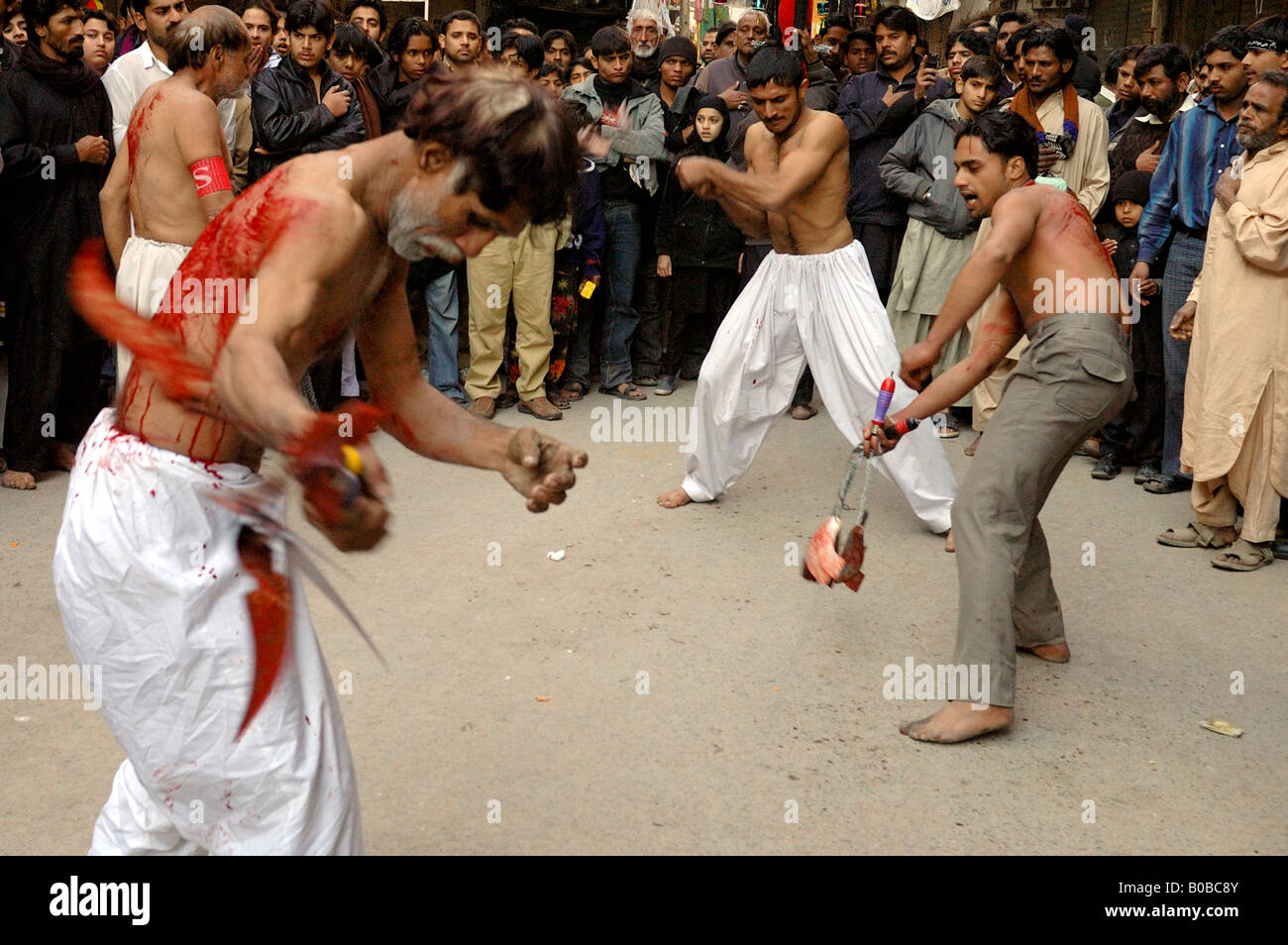 Ashura Day Celebration. 10th Muharram. Lahore, Pakistan. Flagellation, Lashing, Whipping. Martyrdom of Hazrat Imam Hussain. Stock Photo