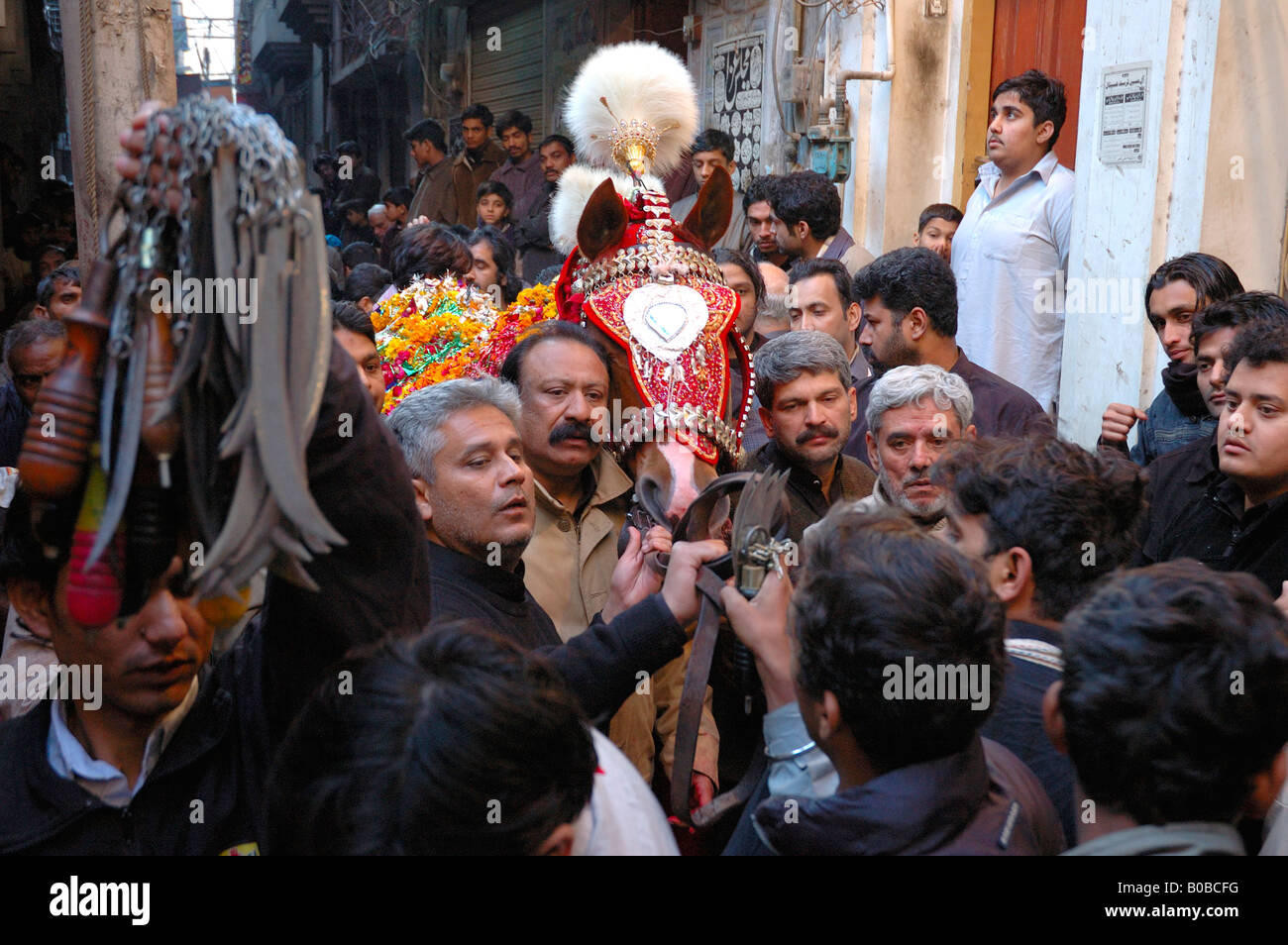 Ashura Day Celebration. 10th Muharram. Lahore, Pakistan. Flagellation, Lashing, Whipping. Martyrdom of Hazrat Imam Hussain. Stock Photo