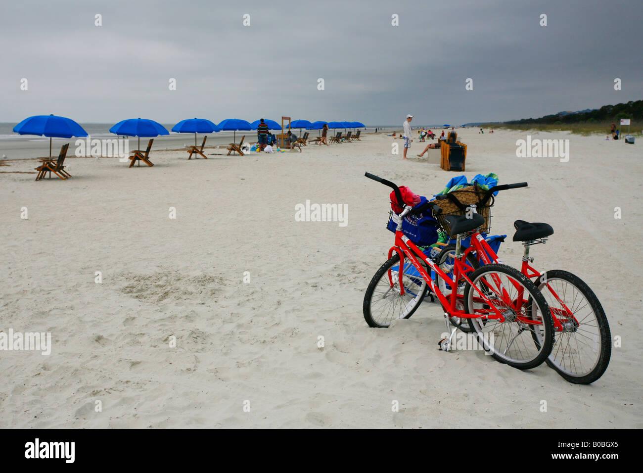 Bikes and beach umbrellas on public beach, Hilton Head, South Carolina Stock Photo Alamy