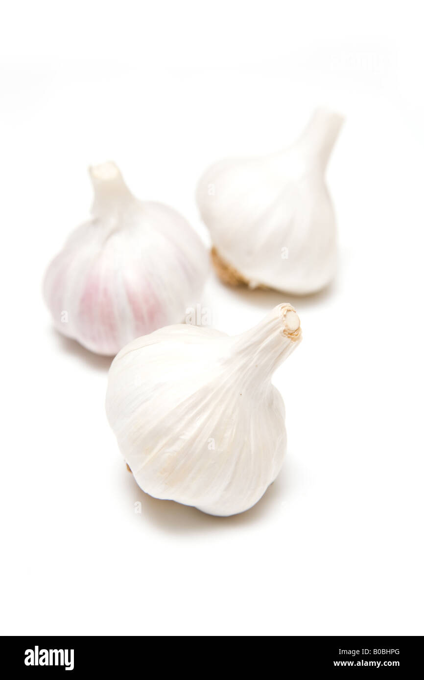 Garlic bulbs isolated on a white studio background Stock Photo - Alamy