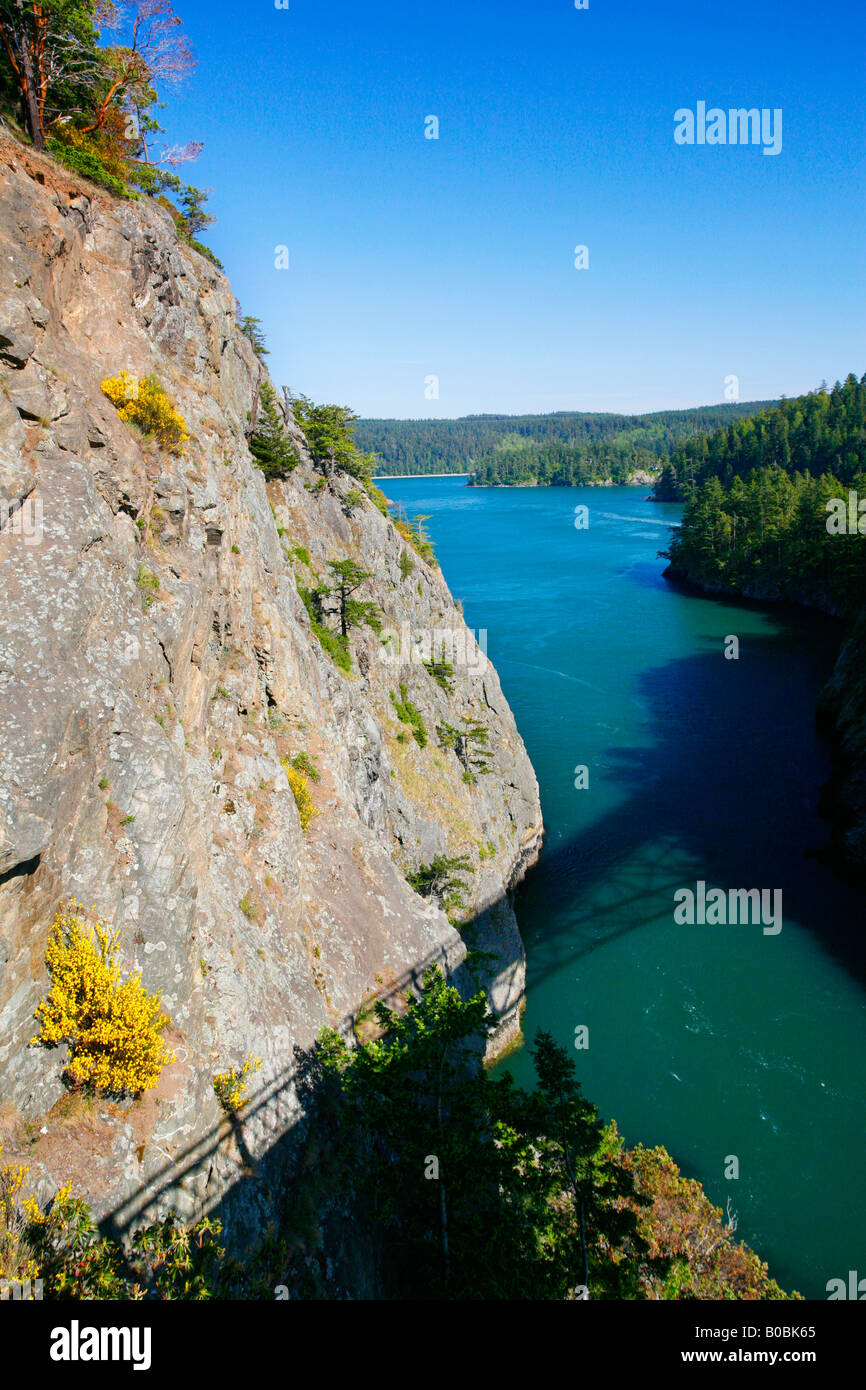 Looking out from Deception Pass bridge, Whidbey Island, Washington State Stock Photo