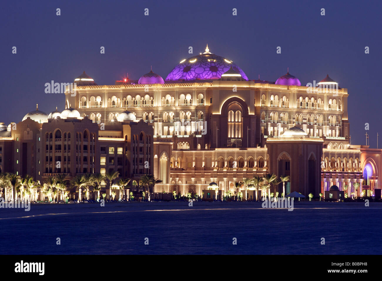 Emirates Palace Hotel at night, Abu Dhabi, United Arab Emirates Stock Photo