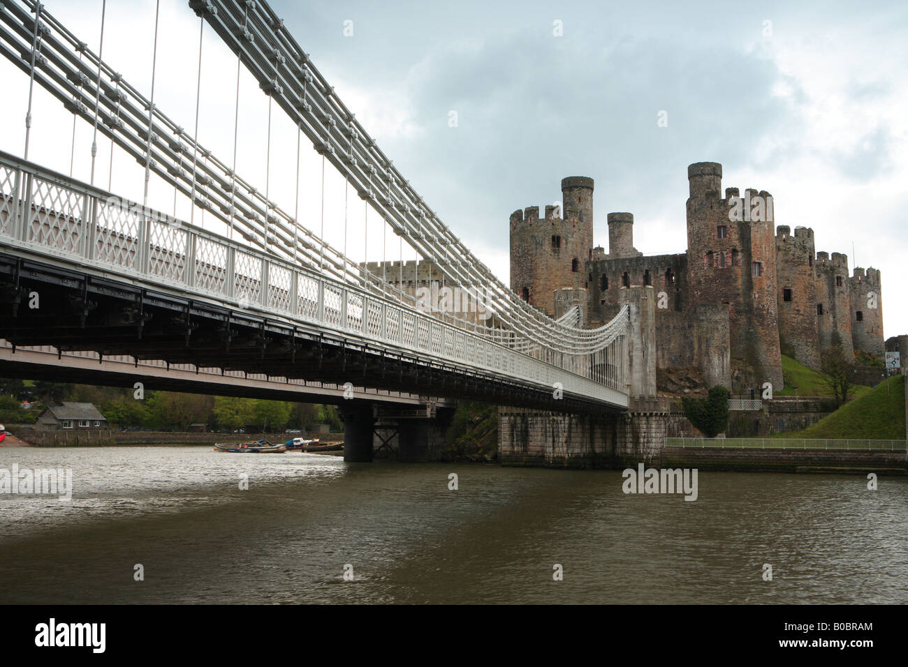Conwy Castle and Conwy Suspension Bridge, North Wales Stock Photo Alamy