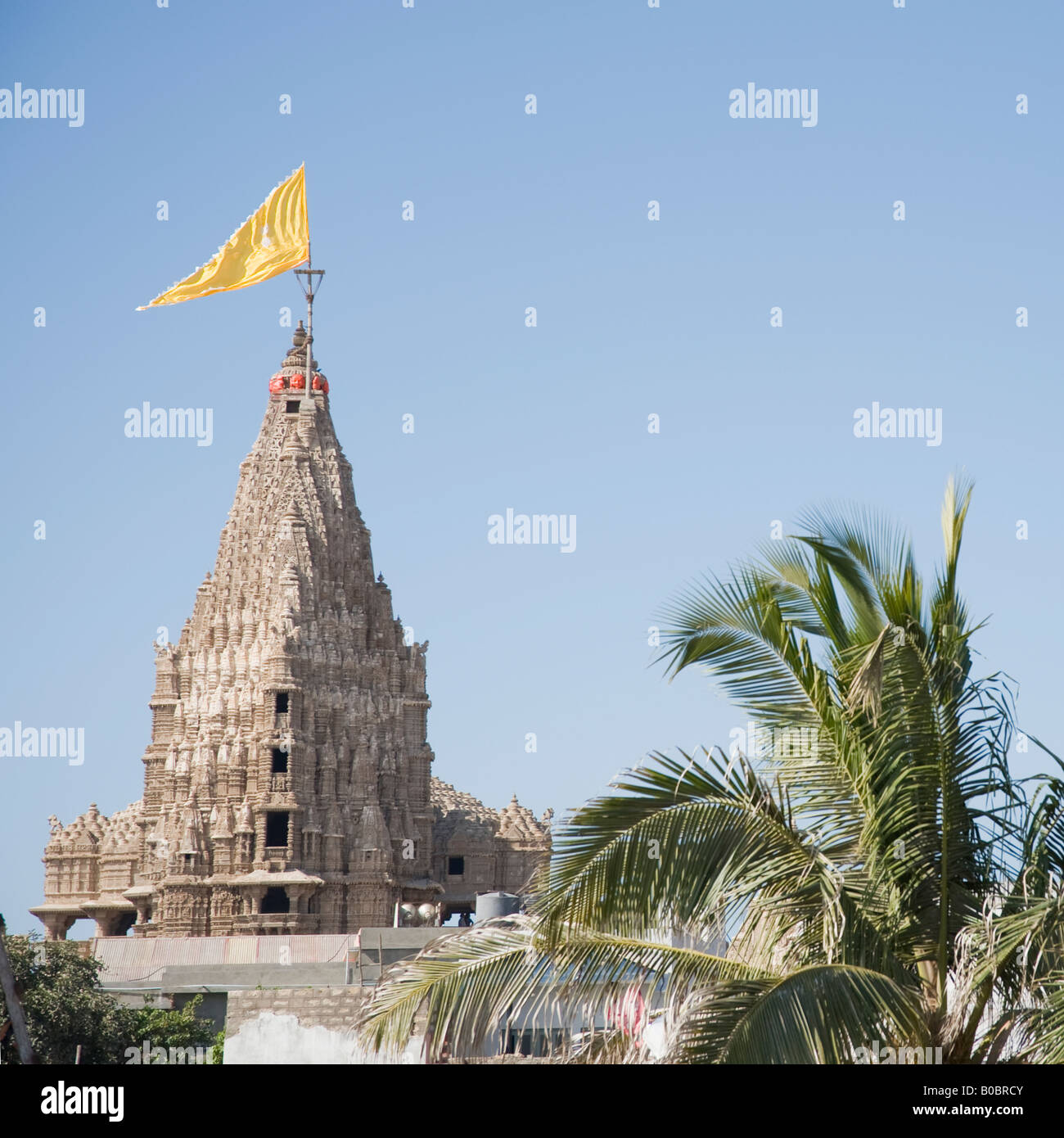 The temple of Dwarka, one of the four great Dhams of India, was the gold city of Lord Krishna where He lived for a long time. Stock Photo