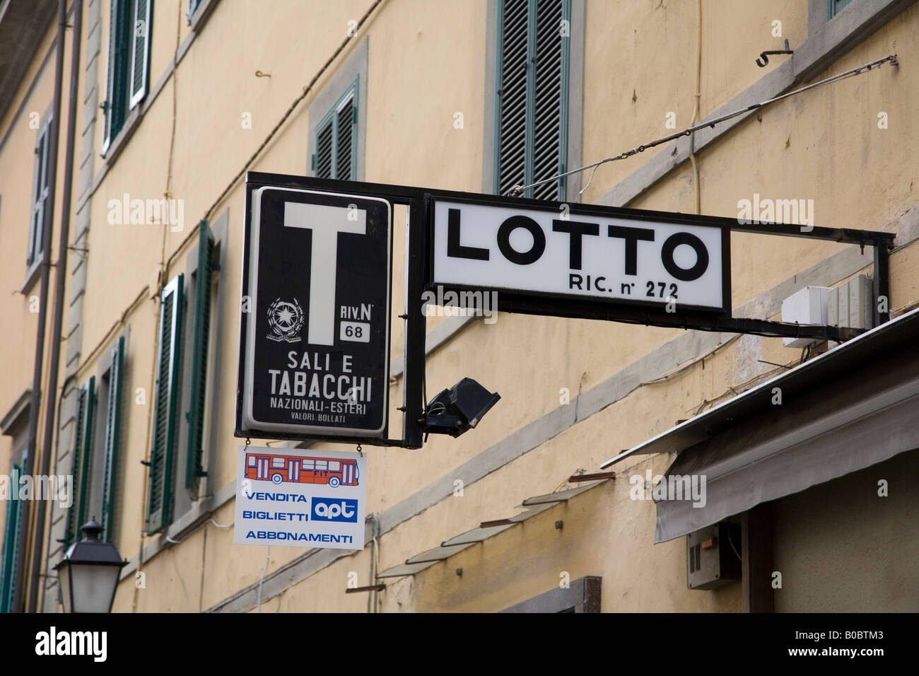 Lotto sign and bus tickets for sale sign in Florence Italy Stock Photo
