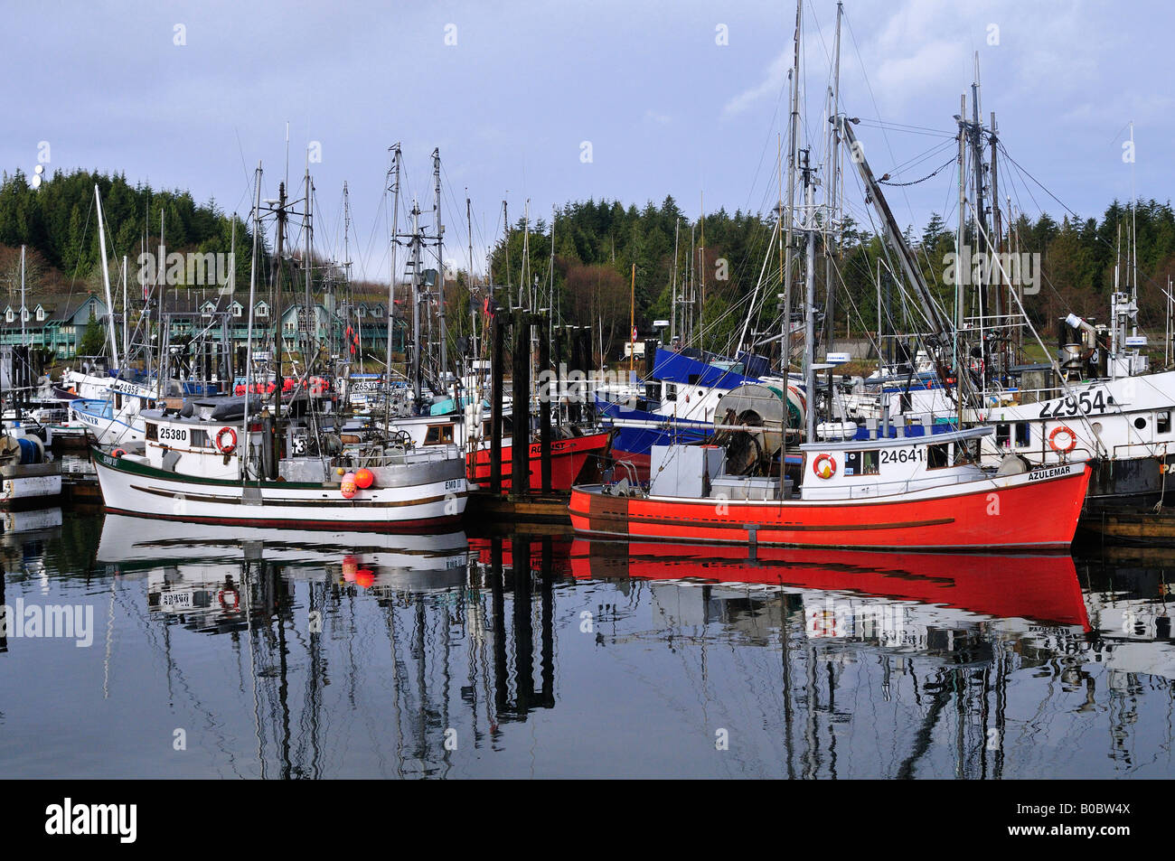 Fishing boats Ucluelet Harbour Vancouver Island British Columbia Canada Stock Photo