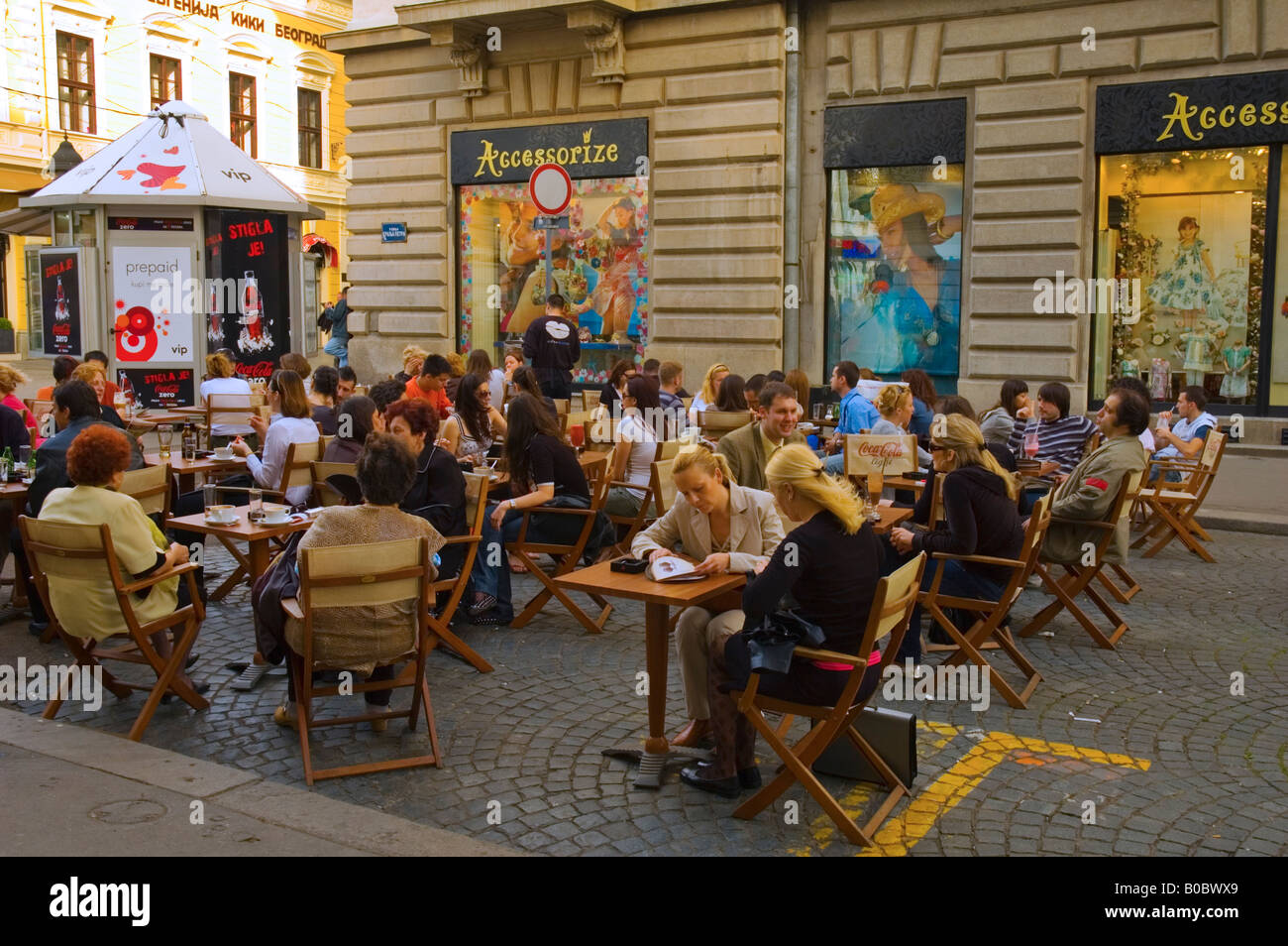 People on cafe terrace in central Belgrade Serbia Europe Stock Photo