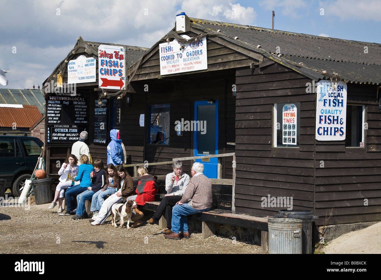Mrs T's Fish and Chip Shop, Southwold harbour, Southwold, Suffolk, England Stock Photo