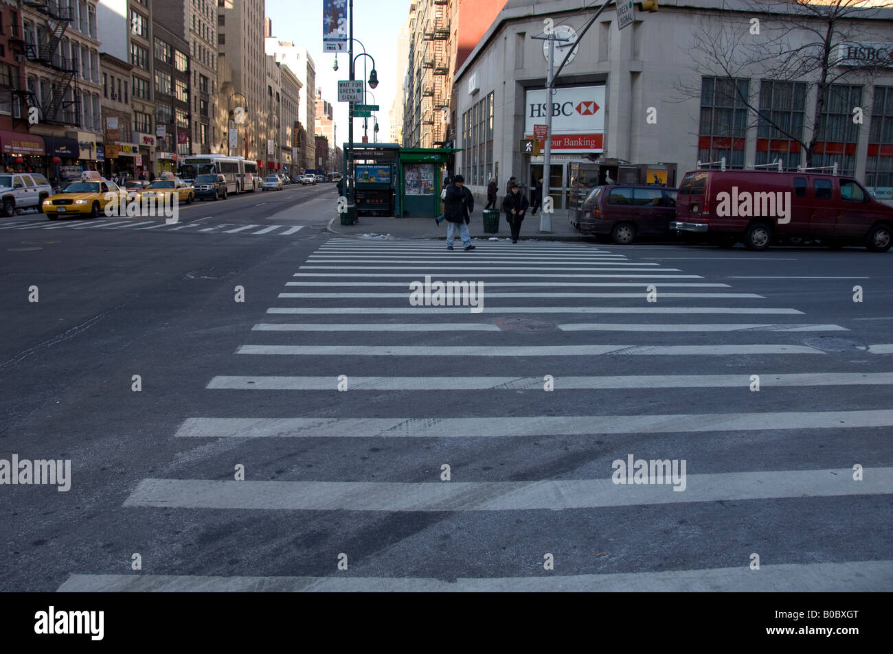 Cross walk in the busy city of Manhattan, New York. Stock Photo