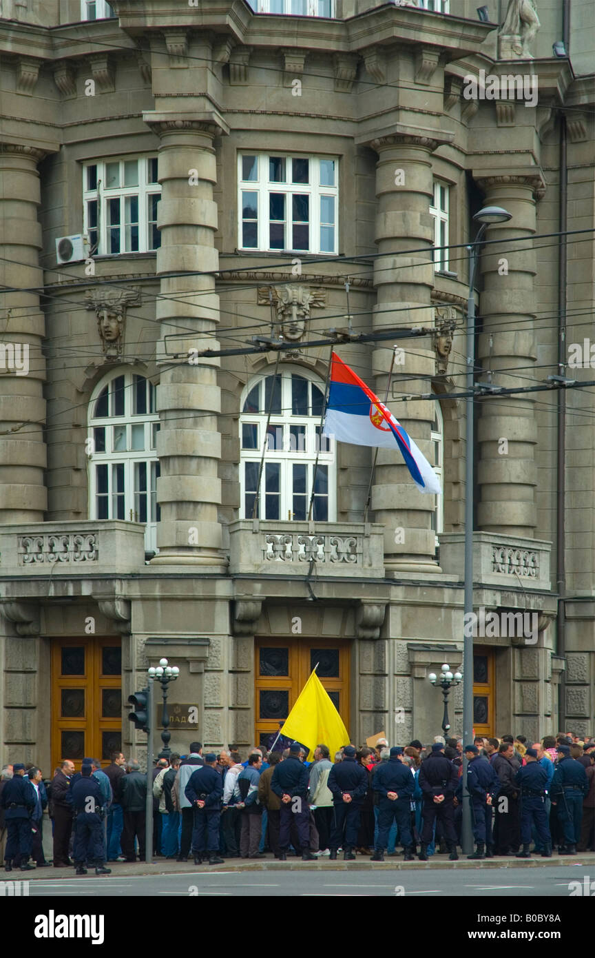 Demonstration concerning newly independent Kosovo outside Foreign Ministry in Belgrade Serbia in April 2008 Stock Photo