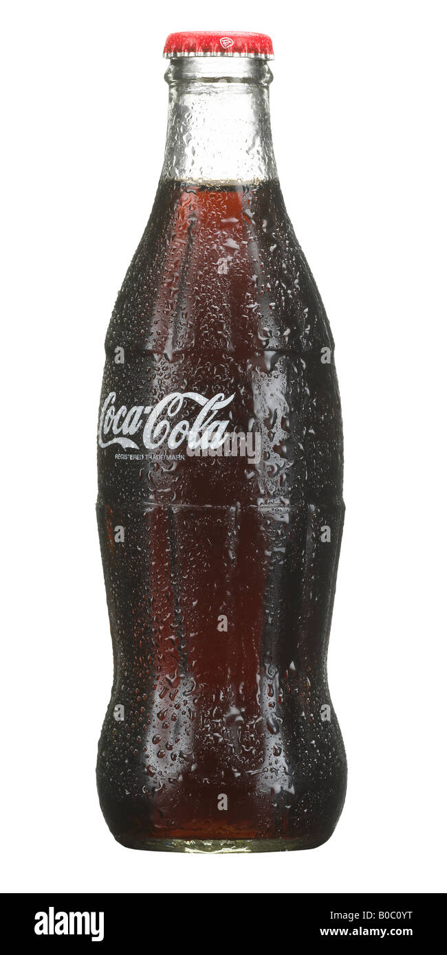 COCA COLA BOTTLE COVERED IN WATER DROPLETS Stock Photo