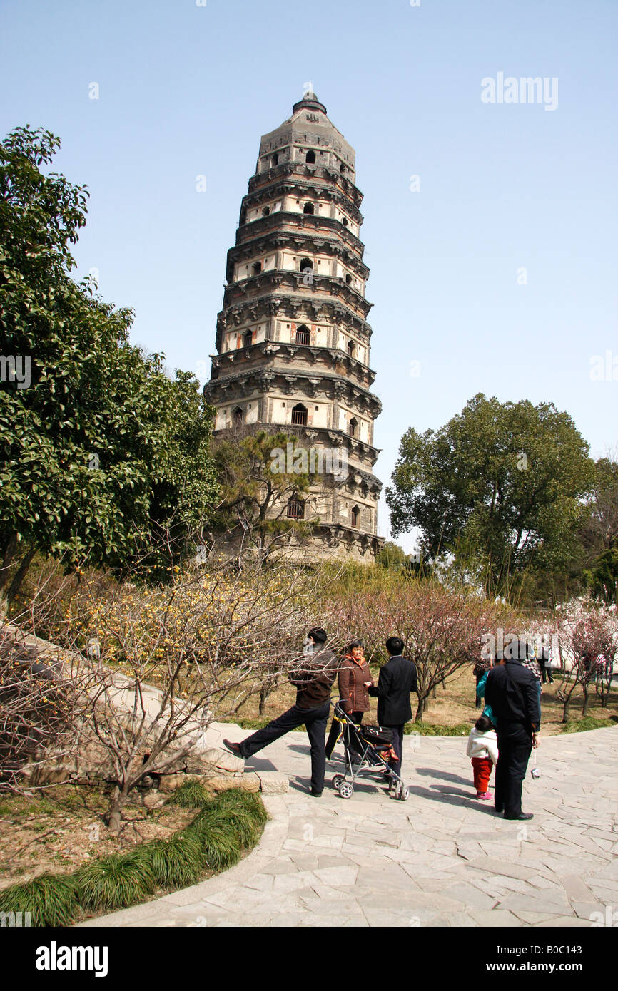 The leaning  pagoda at Tiger Hill Temple, Suzhou,China Stock Photo