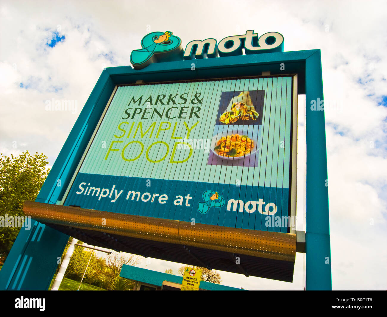 Advertizing hoarding at a British motorway service station in Warwickshire Stock Photo