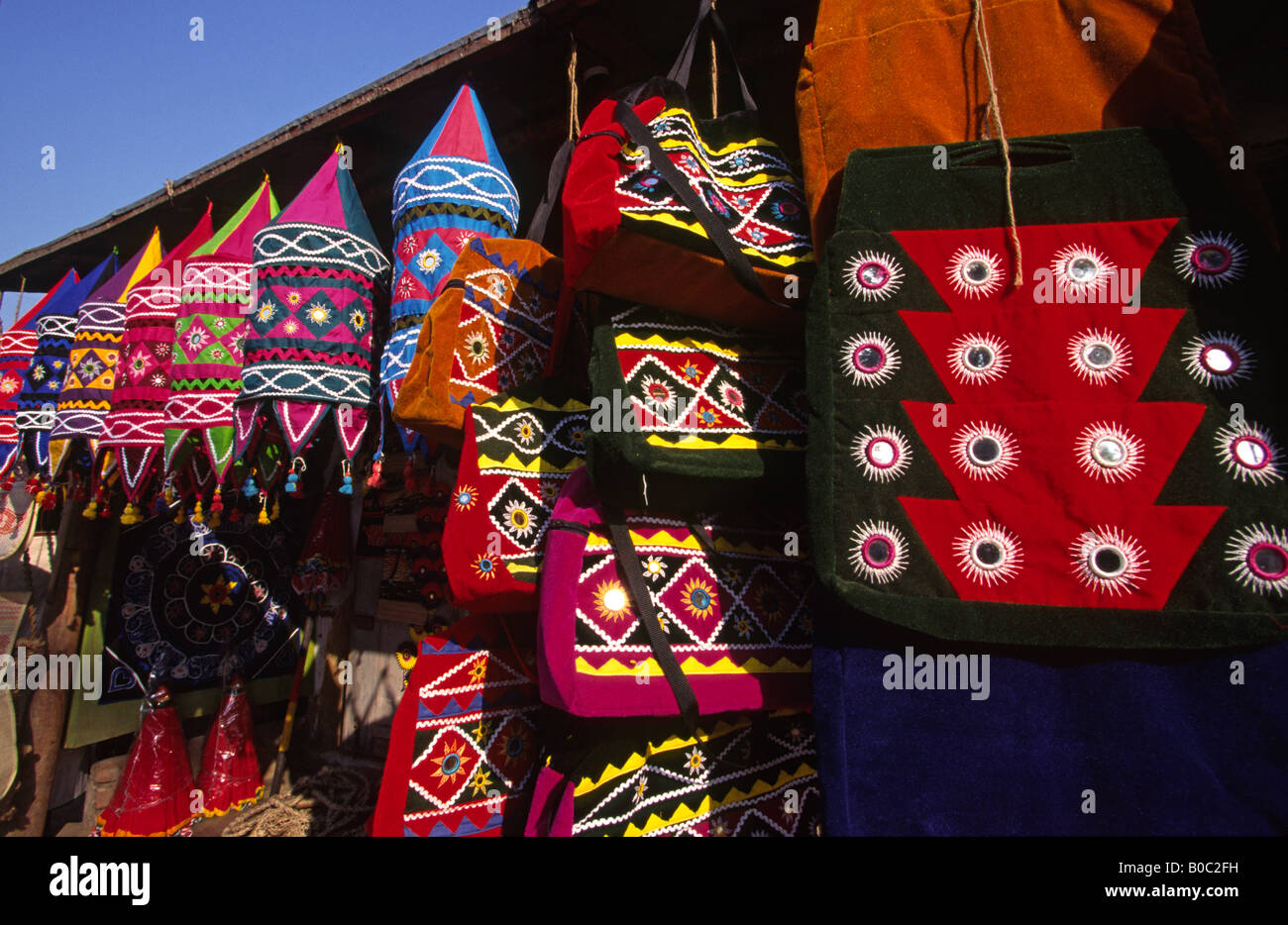 India Orissa Pipli crafts goods on display outside applique shop Stock