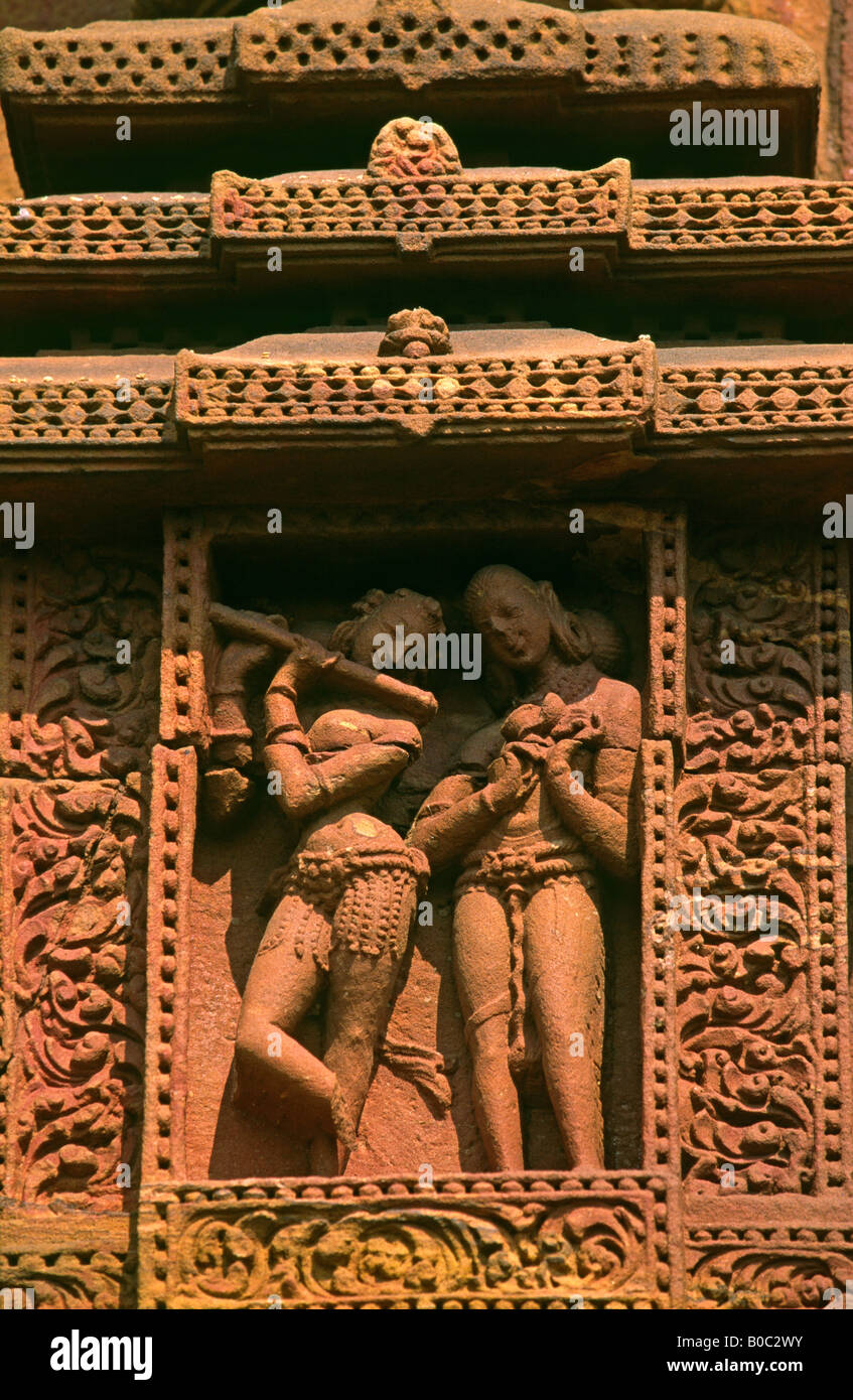 India Orissa Bhubaneswar Brahmeswar Mandir dancing girls decorative statuary Stock Photo