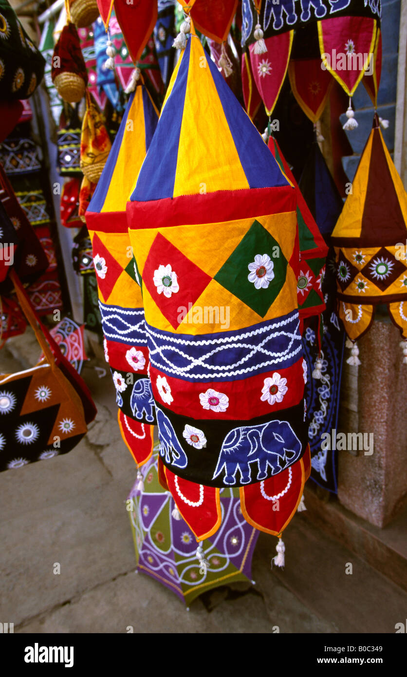 India Orissa Pipli Crafts applique tomboys outside shop Stock Photo