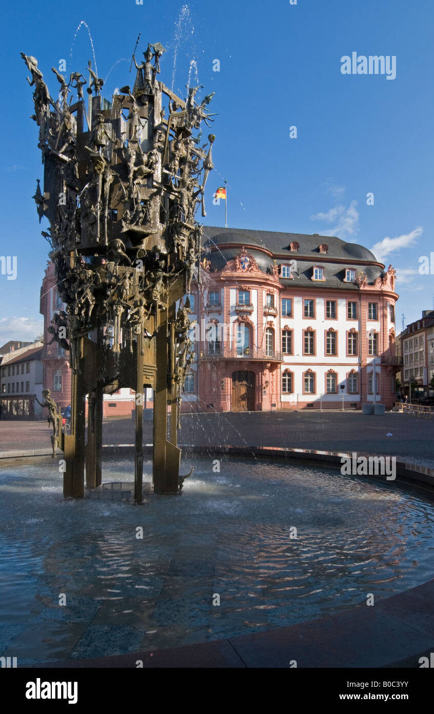 The Carneval Fountain (Fastnachtsbrunnen) on Schiller Square in the center of the city of Mainz in Germany Stock Photo