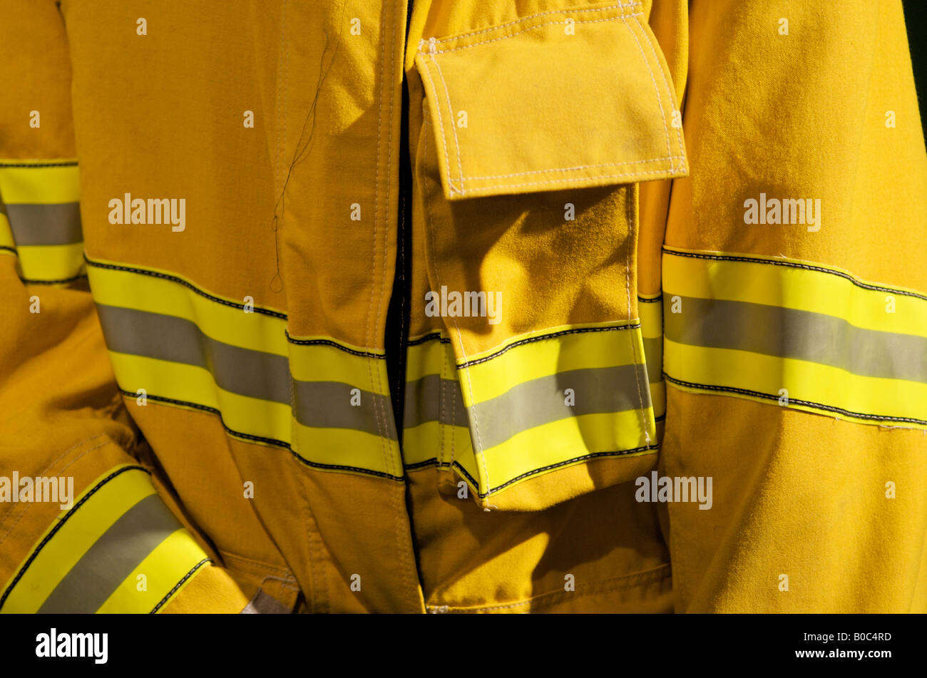 Close up view of reflective strip on a Nomex wildland figherfigher's jacket. Stock Photo