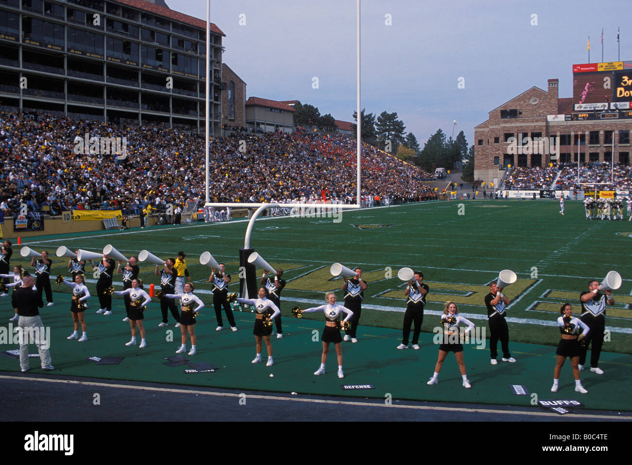 University of Colorado cheerleaders, Folsom Field, Boulder, Colorado. Stock Photo