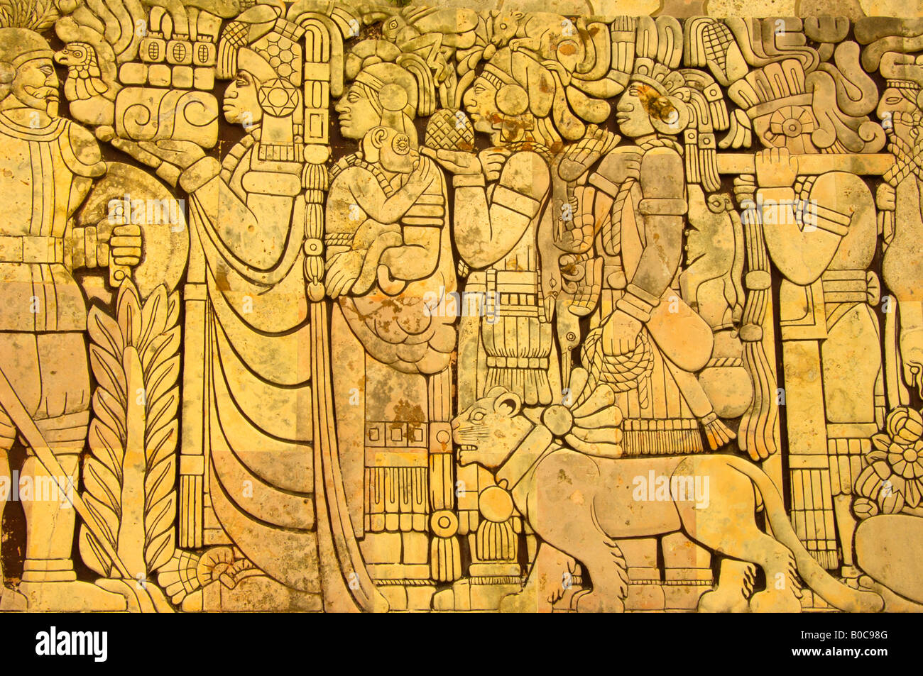 A Mexican history frieze on the Monumento de Bandera in Merida from Prehispanic to the Colonial period Stock Photo