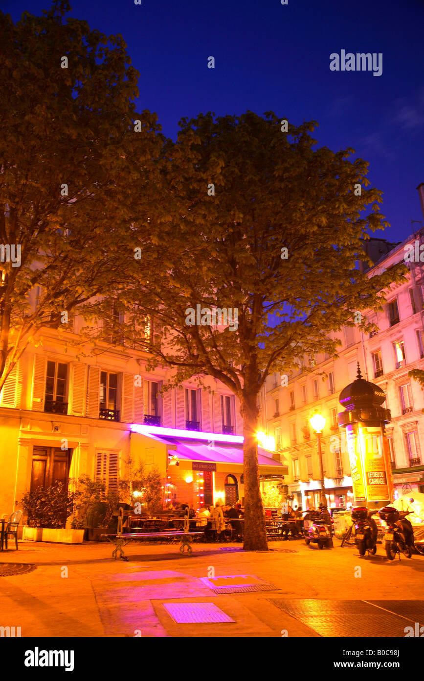 Nightlife in Paris, café bar terrace and restaurants on the streets