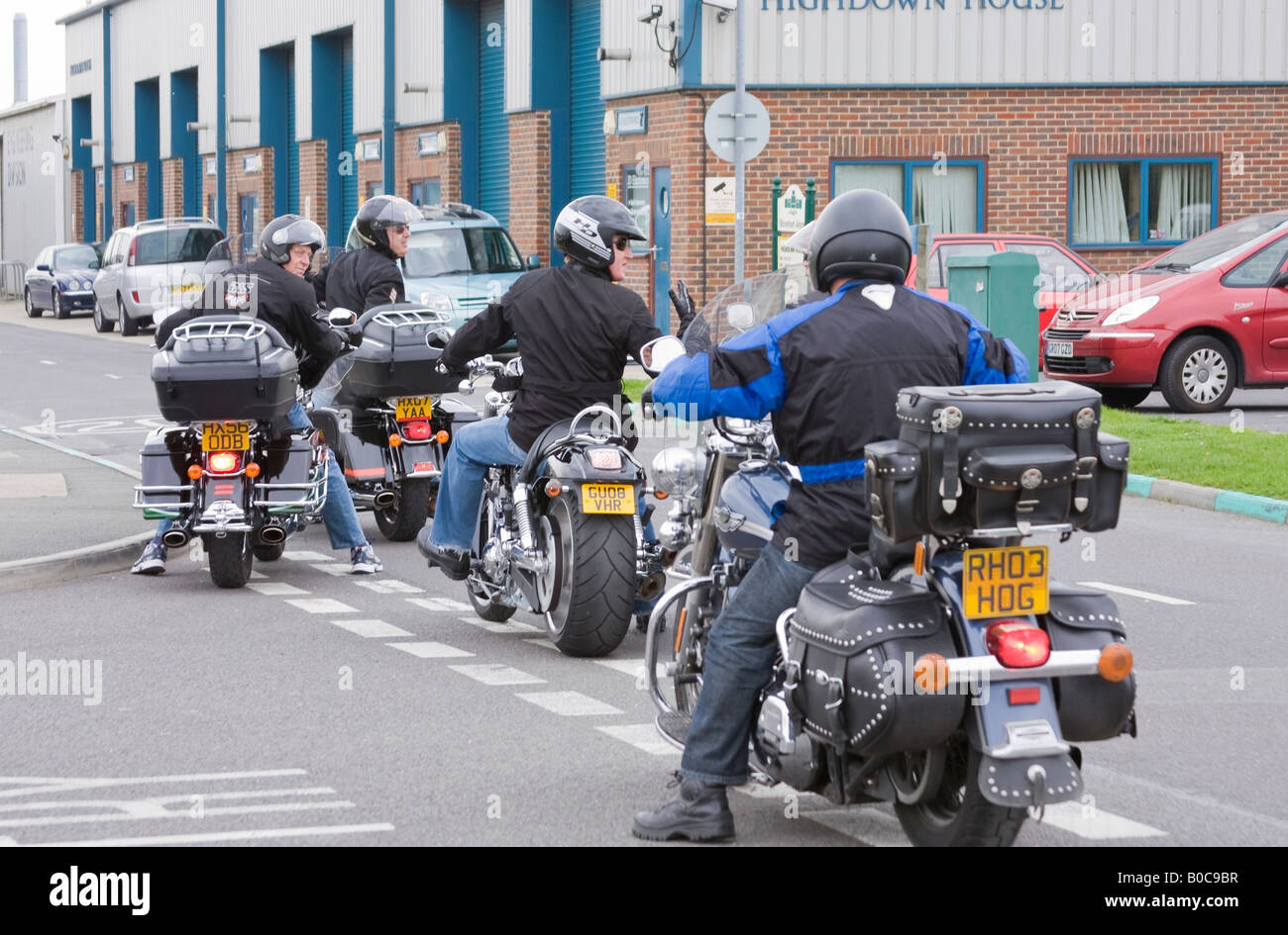 Harley Davidson bike riders at Shoreham Airport Sussex England Stock Photo