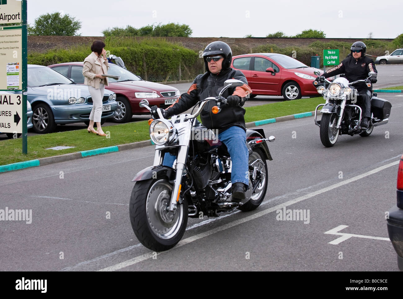 Harley Davidson bike riders at Shoreham Airport Sussex England Stock Photo