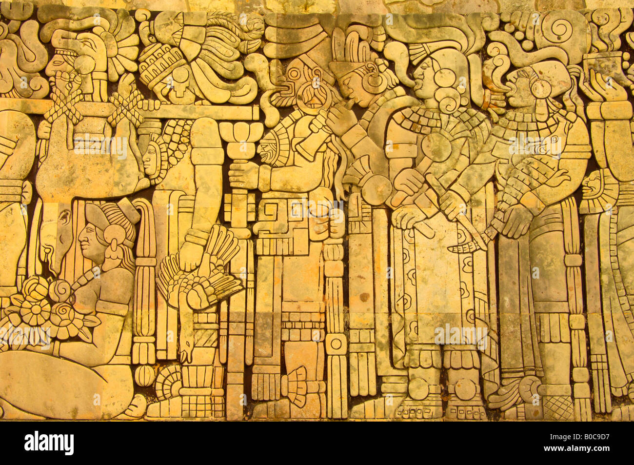 A Mexican history frieze on the Monumento de Bandera in Merida from Prehispanic to the Colonial period Stock Photo