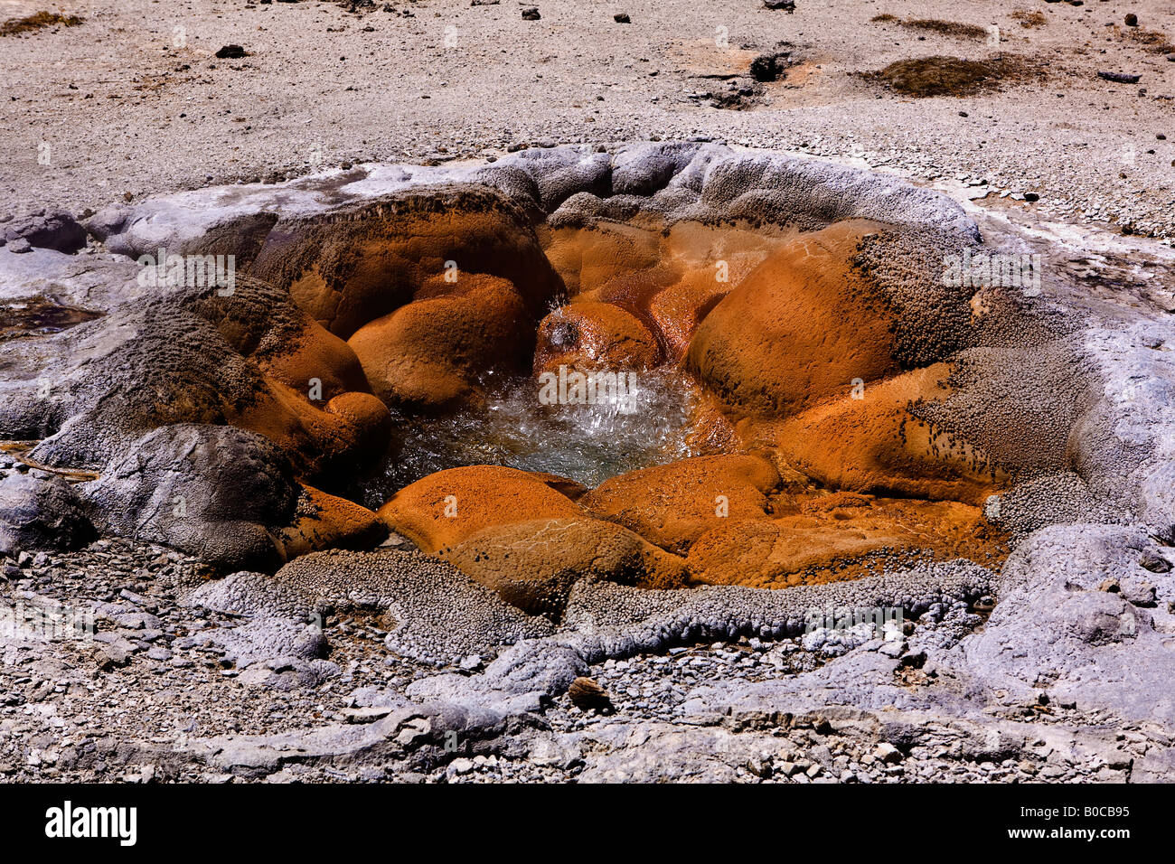 Image looking down and into the depths of Shell Geyser in the Biscuit Geyser Basin Stock Photo