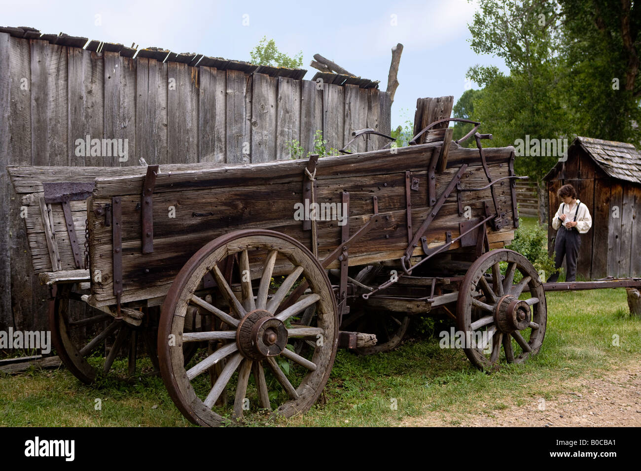 Image of an old weathered horse drawn buckboard wagon Stock Photo