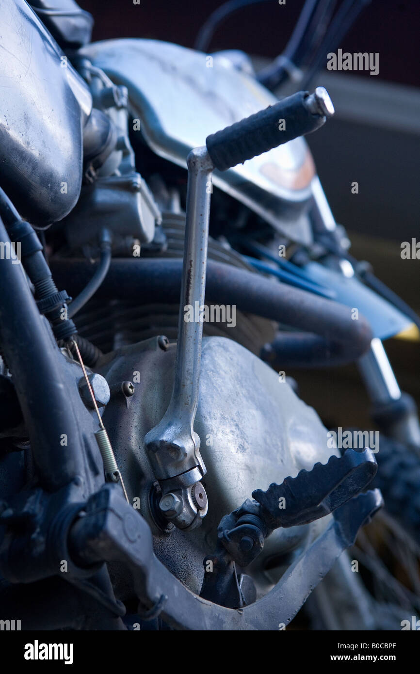 Image of an antique motorcycle kick start on a bike Stock Photo