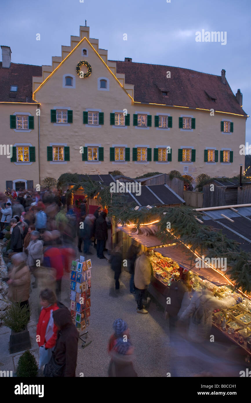 Night lights at the Christmas Markets at the Hexenagger Castle, Hexenagger, Bavaria, Germany
