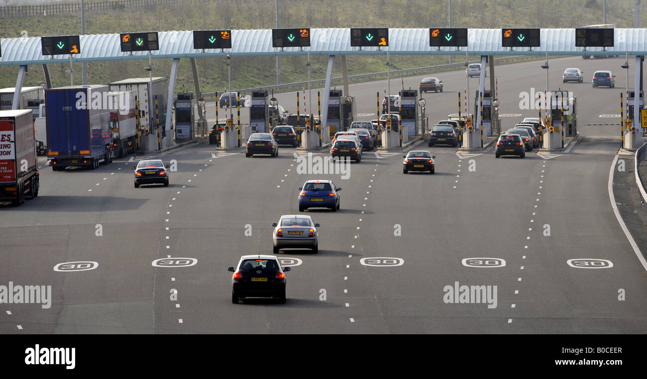 TOLL PAYMENT BOOTHS ON THE M6 TOLL ROAD,NEAR CANNOCK ,STAFFORDSHIRE,UK,ENGLAND. Stock Photo