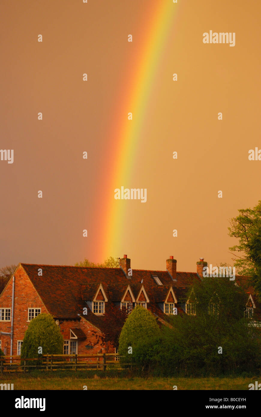 Rainbow at sunset, Lyne, Virginia Water, Surrey, England, United Kingdom Stock Photo